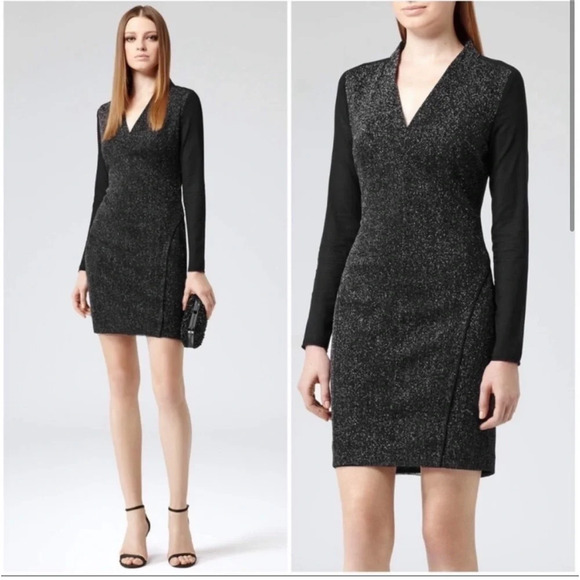 Reiss Black and Silver Jagger Sparkle Bodycon Mini Dress, Women’s Size 10 - Picture 1 of 10